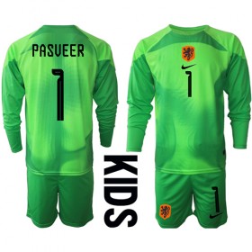 Baby Fußballbekleidung Niederlande Remko Pasveer #1 Torwart Heimtrikot WM 2022 Langarm (+ kurze hosen)
